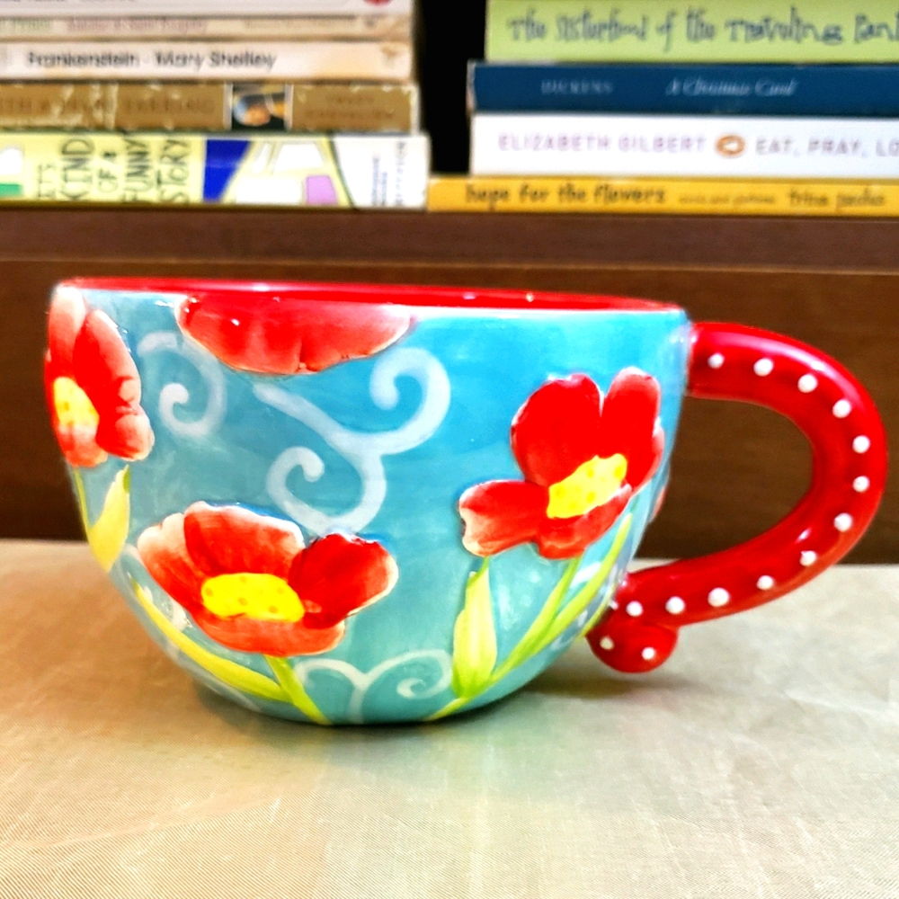 Fancy Red flower Mug By Ganz.